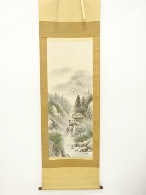 JAPANESE COLLECTIBLE / HANGING SCROLL BY GYOKUHO / COLORED LANDSCAPE /